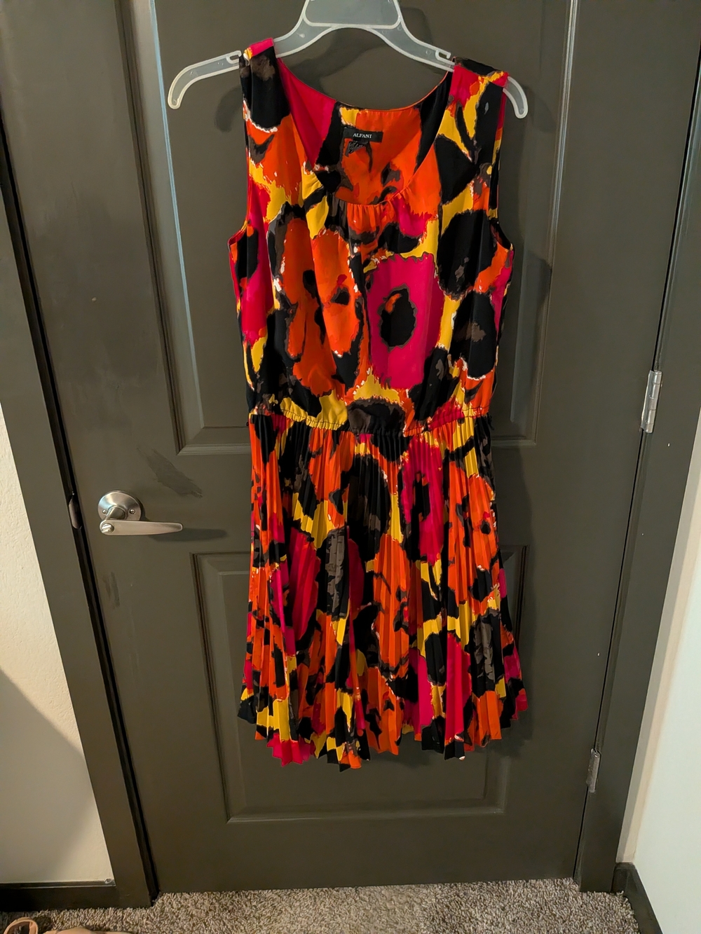 Alfani brand multicolor fit and flare pleated dress